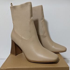 Coutgo | Women's Square Toe Ankle Boot Stacked Block Heel Slip On Boots Size 11